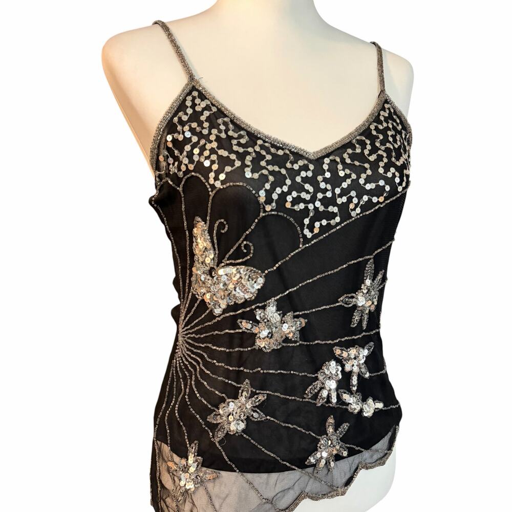 Vintage Y2K Body Central Butterfly Sequin Beaded Top Size Medium - Picture 4 of 6